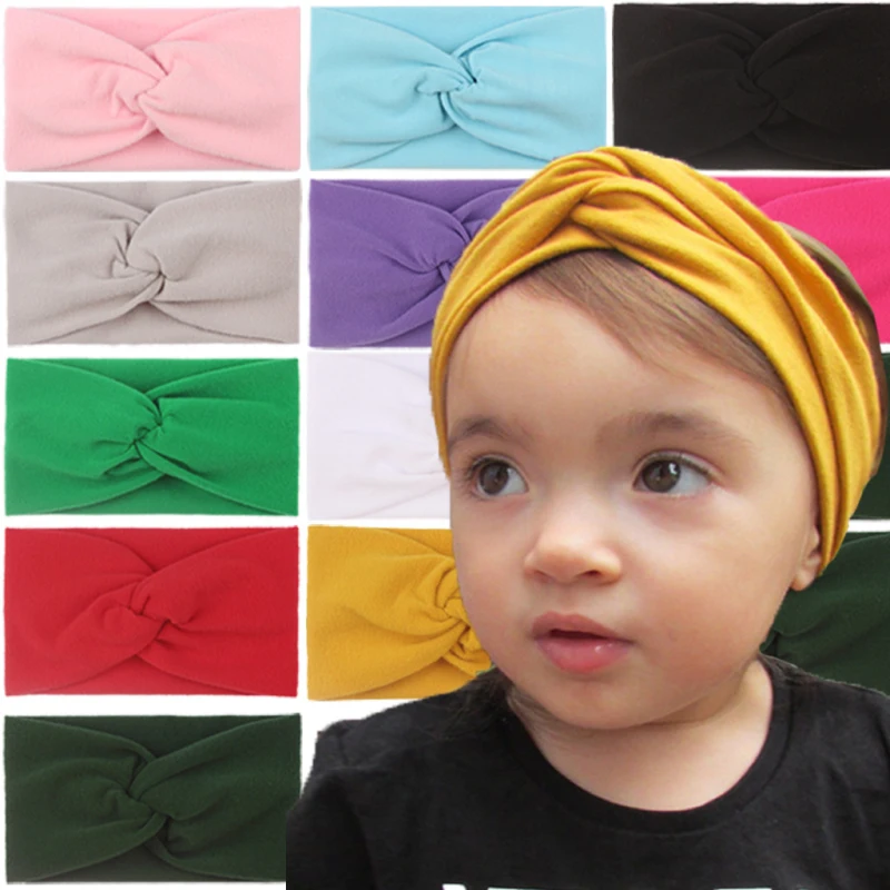 Vendedor Caliente Turbante súper suave sin costuras para niños, Princesa, bebé, elástico, Color sólido, turbante anudado ancho, accesorio de moda, diadema GR6Je3AYKNB
