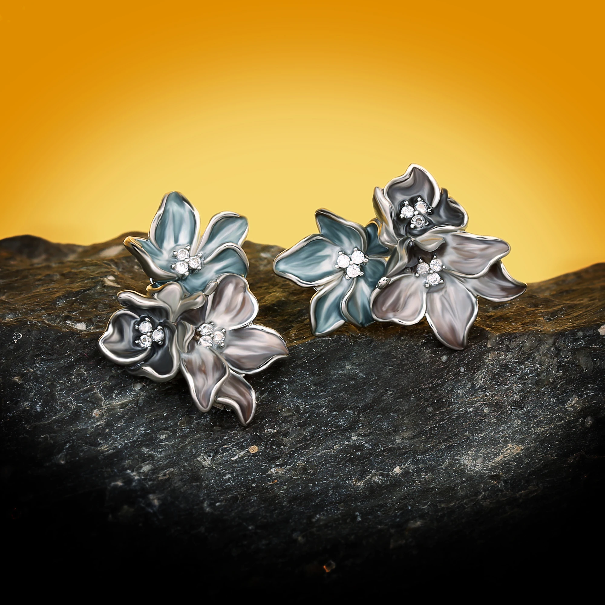 Silver Earrings Womens Earrings Classic Women's 925 Silver Earrings Elegant Flower Shape Earrings Handmade Enamel Jewelry Wedding Bridal