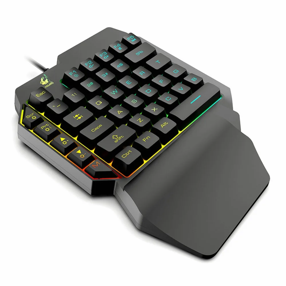 Игровая клавиатура T15 Проводная игровая клавиатура с светодиодный подсветкой 39 клавиш Одноручная мембранная клавиатура игровая Проводная клавиатура teclado
