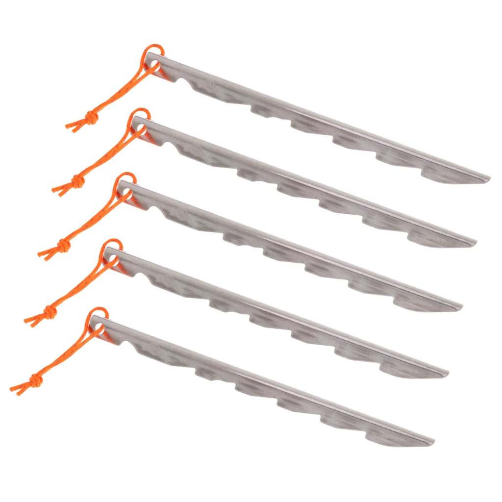 

5 Pieces V-shape Heavy Duty Awning Tent Peg with String Snow Peg Sand Peg for Tent