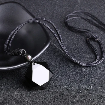 

Dropshipping Black Obsidian Hexagram Necklace Obsidian Star of RongDe Pendant Lucky Love Natural Stone Women Men Couple Necklace