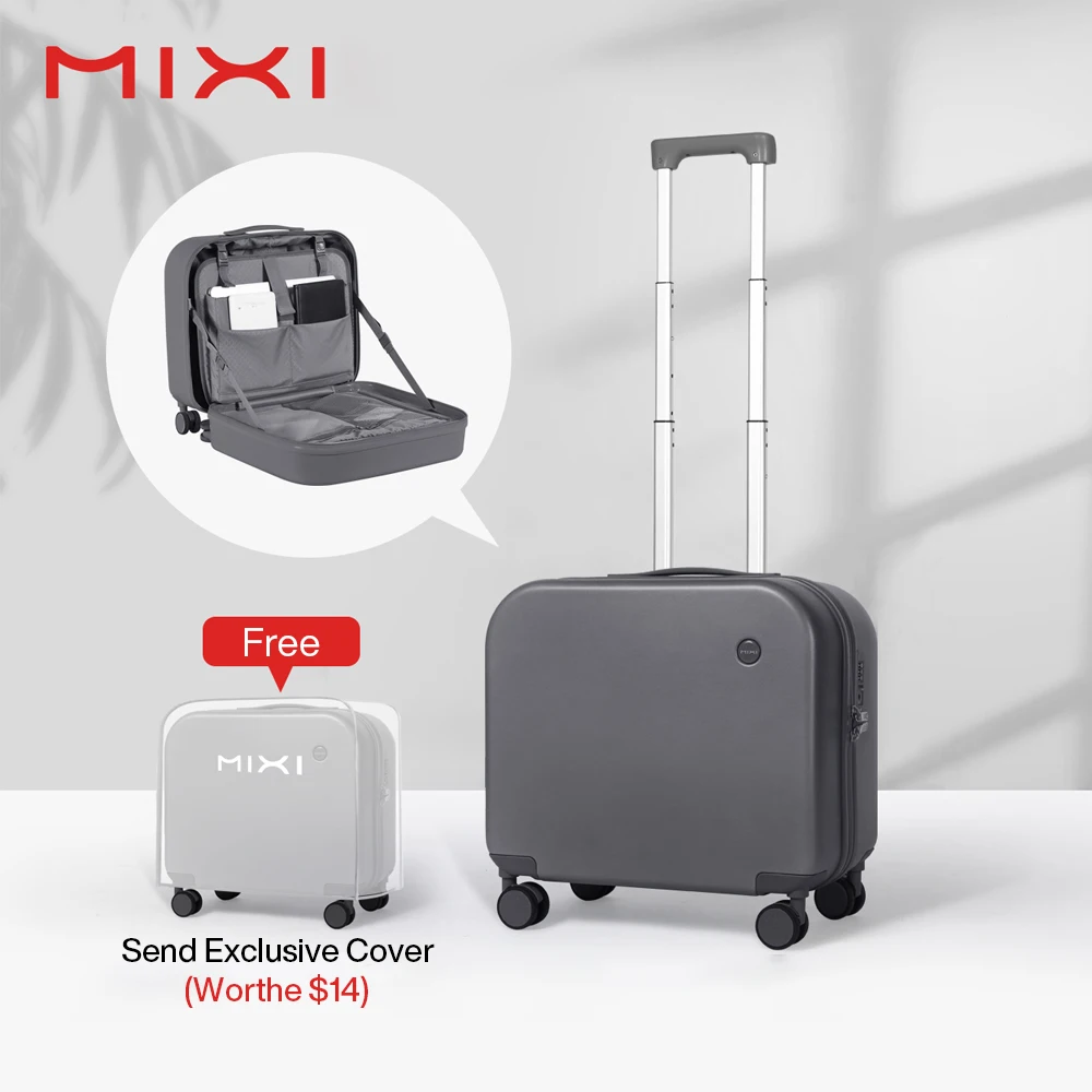 PROD 1005002481644899 Mixi Patent Design 18 Inch Carry On Suitcase Men
Boarding Cabin Women Luggage Rolling Wheels Travel Bag 38L 100%
Polycarbonate