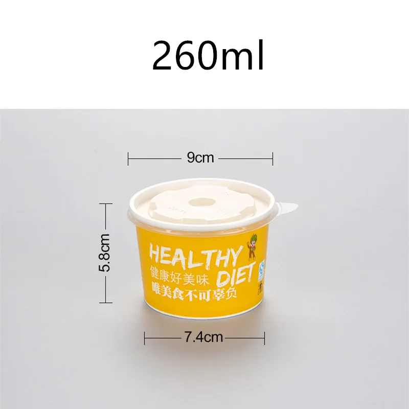 50pcs Round creative disposale soup bowl noodles salad food lunch cups BBQ party faovr ice cream dessert paper cup with lid - Цвет: cup and lid9