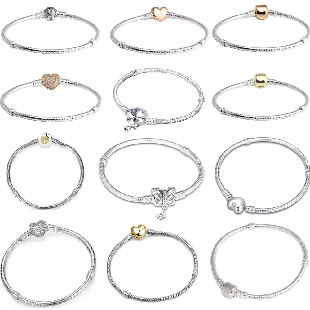 925 пробы серебряный браслет с застежкой в виде сердца и змеиной цепочкой, браслет из розового золота с чешскими кристаллами для изготовления ювелирных изделий своими руками