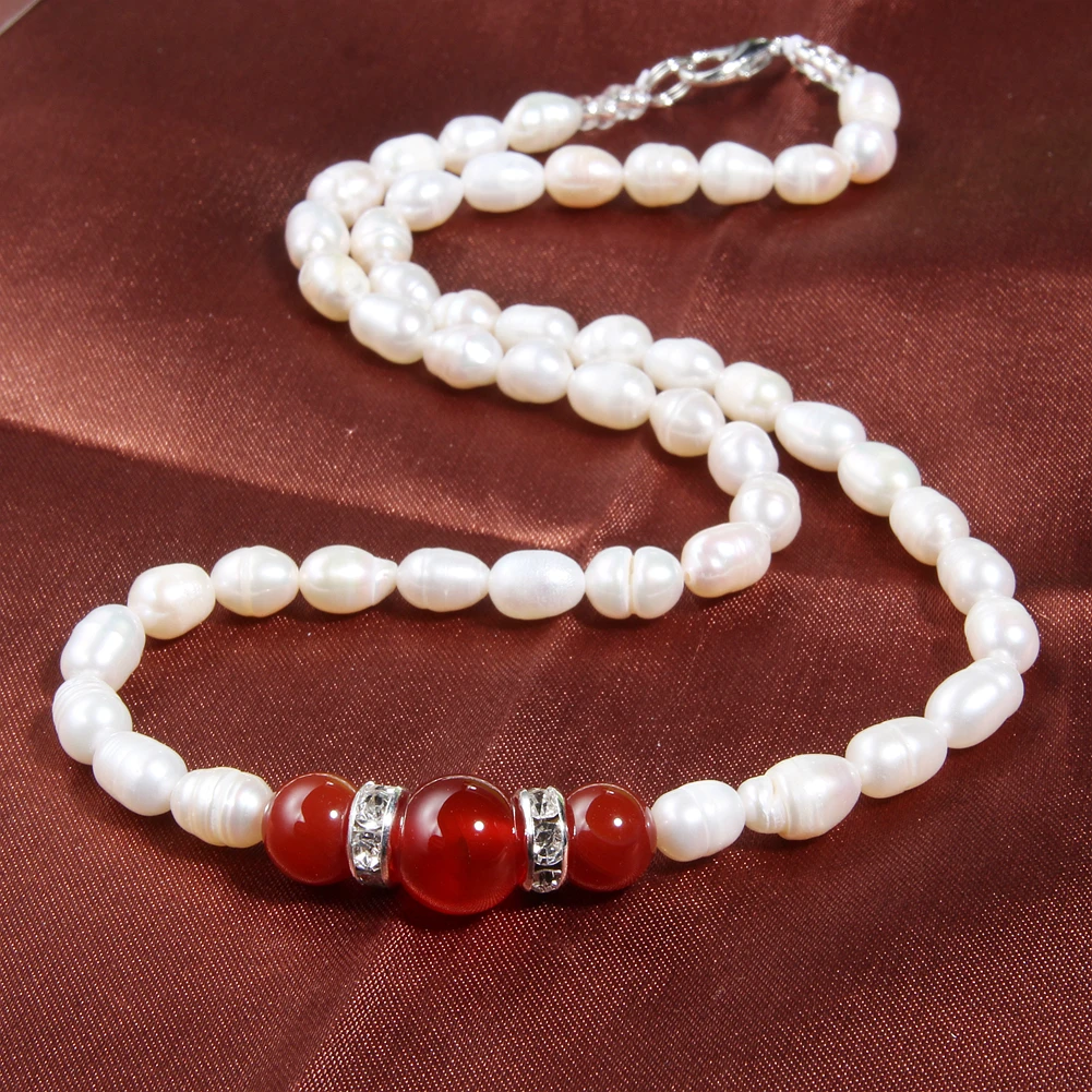 Жемчужное ожерелье белое натуральное пресноводное жемчужное ожерелье Ffor для женщин 5-6 мм ожерелье бусы ювелирные изделия 40 см длина