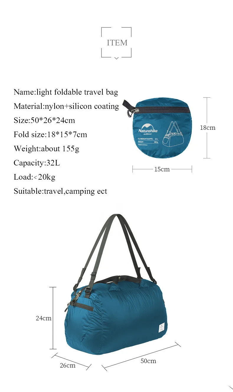 NatureHike 32L складной для путешествий сумка спортивная сумка для хранения легкая походная Большая вместительная Складная Водонепроницаемая сумка