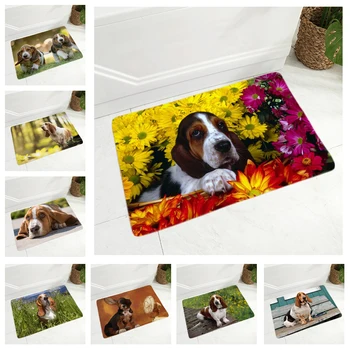 

Cute Pet Basset Hound Dog Floor Door Mat for Hallway Kitchen Room Decor Pet Animal Doormat Non-Slip Soft Flannel 40x60cm Rug