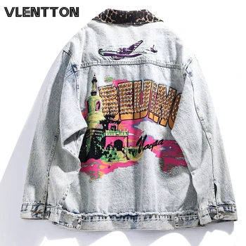 

2020 Spring Autumn Leopard Splice Jeans Jackets Coat Women Rivet Diamonds Denim Jacket Female Tops Casual Loose Cowboy Outwear