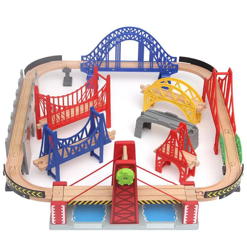

Wooden Train Track ALL Kinds Wooden Railway Set Accessories Bridge Wood Tracks Train Secene Educational Toys For Children Gifts
