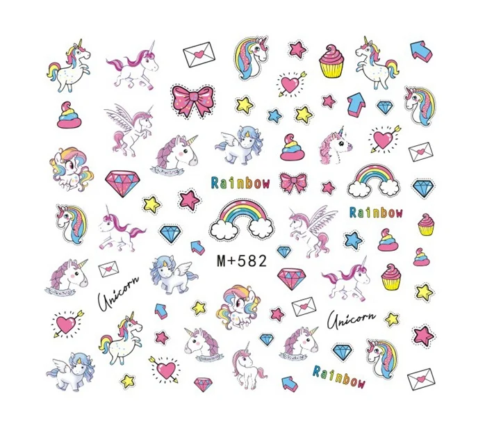 

Nail Sticker Water Decals Nails Art Tattoo Slider Unicorn Rainbow Diamond Heart Designs Decorations Manicure Transfer Foil Wraps