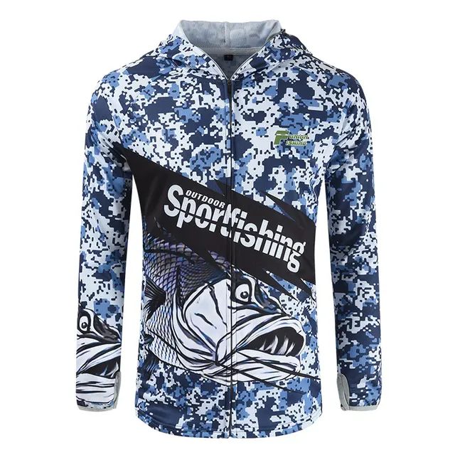 SPATA Quick Dry Bass Fishing Clothing Long Sleeve Camouflage Hooded Breathable Anti-UV Sun Protection Clothes Fishing Shirts Shirt