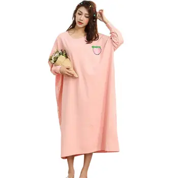 

Loose Women Cartoon Sleepwear Leisure Long Sleeve Thin Nightgowns Printing Food clothes Oversize Nightdress