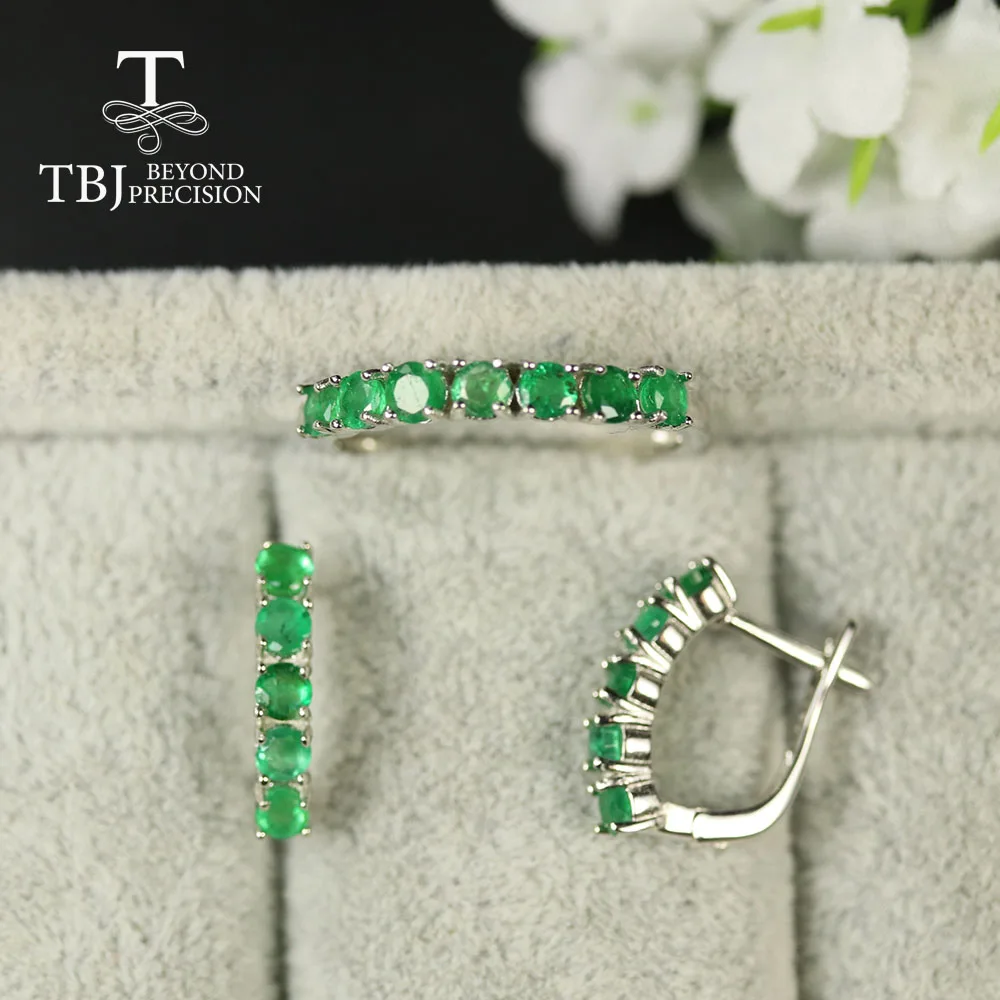 Piccolo Set di gioielli con smeraldo reale semplice orecchini in argento sterling 925 tbj con smeraldo verde smeraldo naturale rotondo 3mm