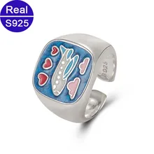 

Red Trees Brand Fashion Cute Personality Adjustable 925 Silver Ring For Women Enamel Airplane Heart Clouds Shape Finger Rings