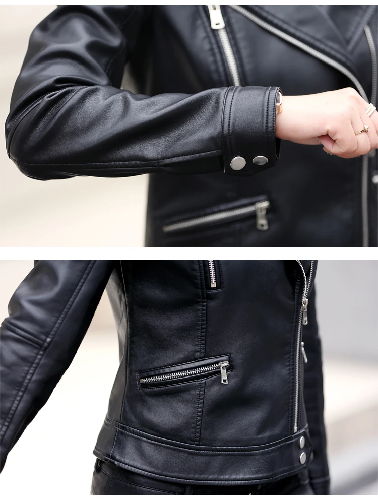 New style autumn spring clothes black wine sheep skin matte genuine leather women lady short slim style zip jacket size 5XL