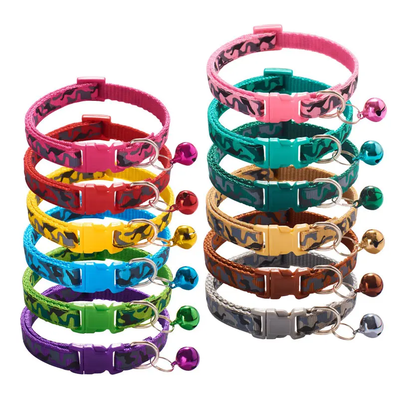Camouflage Cat Collar With Bell Pet Dog Necklace Gatos Collier Chats Perro Supplies for Small Medium Kittin Chihuahua Pink Blue 4