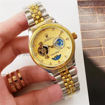 

rolex- Fashion Brand Automatic Mechanical Watches Men's Waterproof Skeleton Wrist Watch With women men Leather strap 693