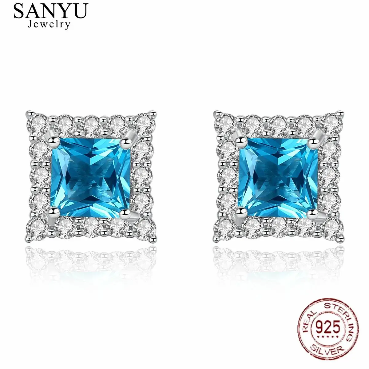 

Charm 925 Silver Sterling Square Sapphire Stud Earrings for Women Tiny Shining CZ Wraped Gemstone Female Earrings Fine Jewelry