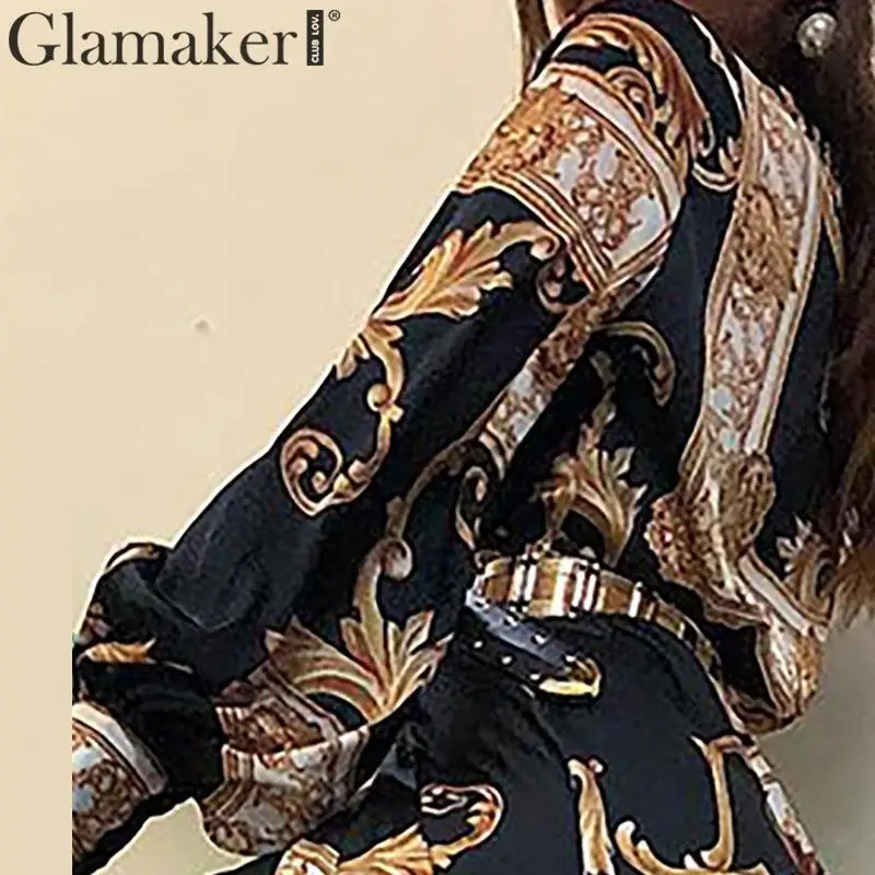 Glamaker винтажное платье с принтом и воротником, длинное женское элегантное платье с разрезом и высокой талией, женское осенне-зимнее сексуальное платье
