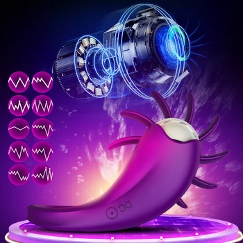 OLO Tongue Licking Vibrator Vagina Clitoris Stimulate Penis Ring G-spot Massage Rotation Oral Cock Ring Sex Toys for Couples 2