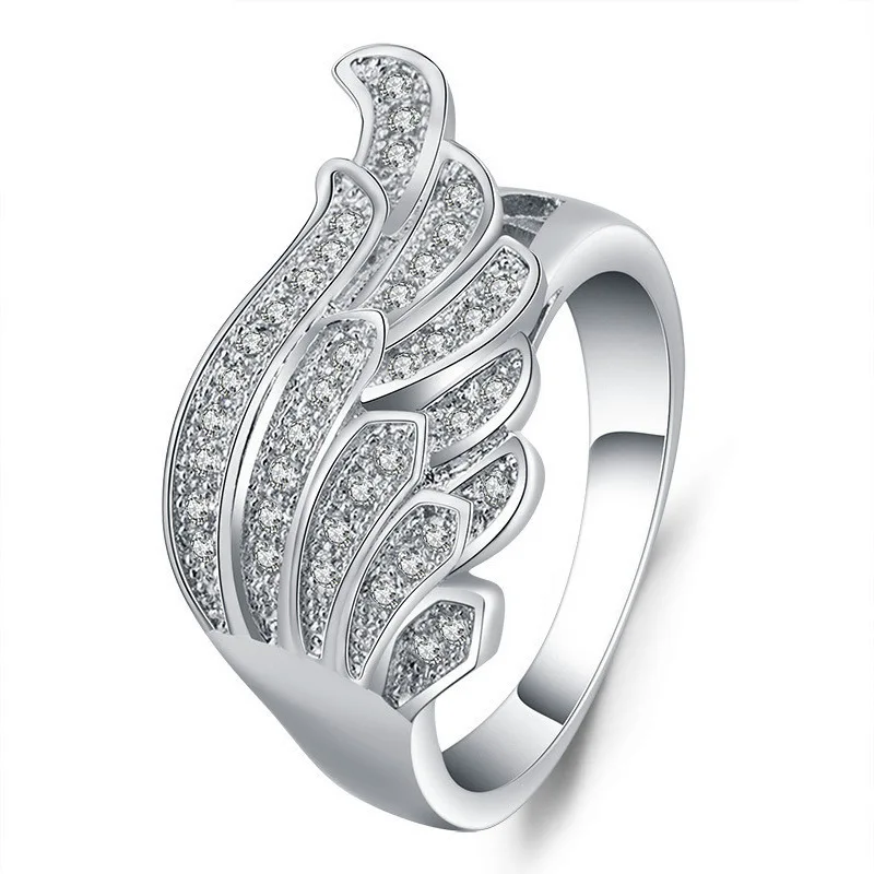 

925 Silver Feather Rings Woman Love Couple Engagement Ring Bohemia Nose Ring Jewelry Luxury Silver Silicone Ring for Women