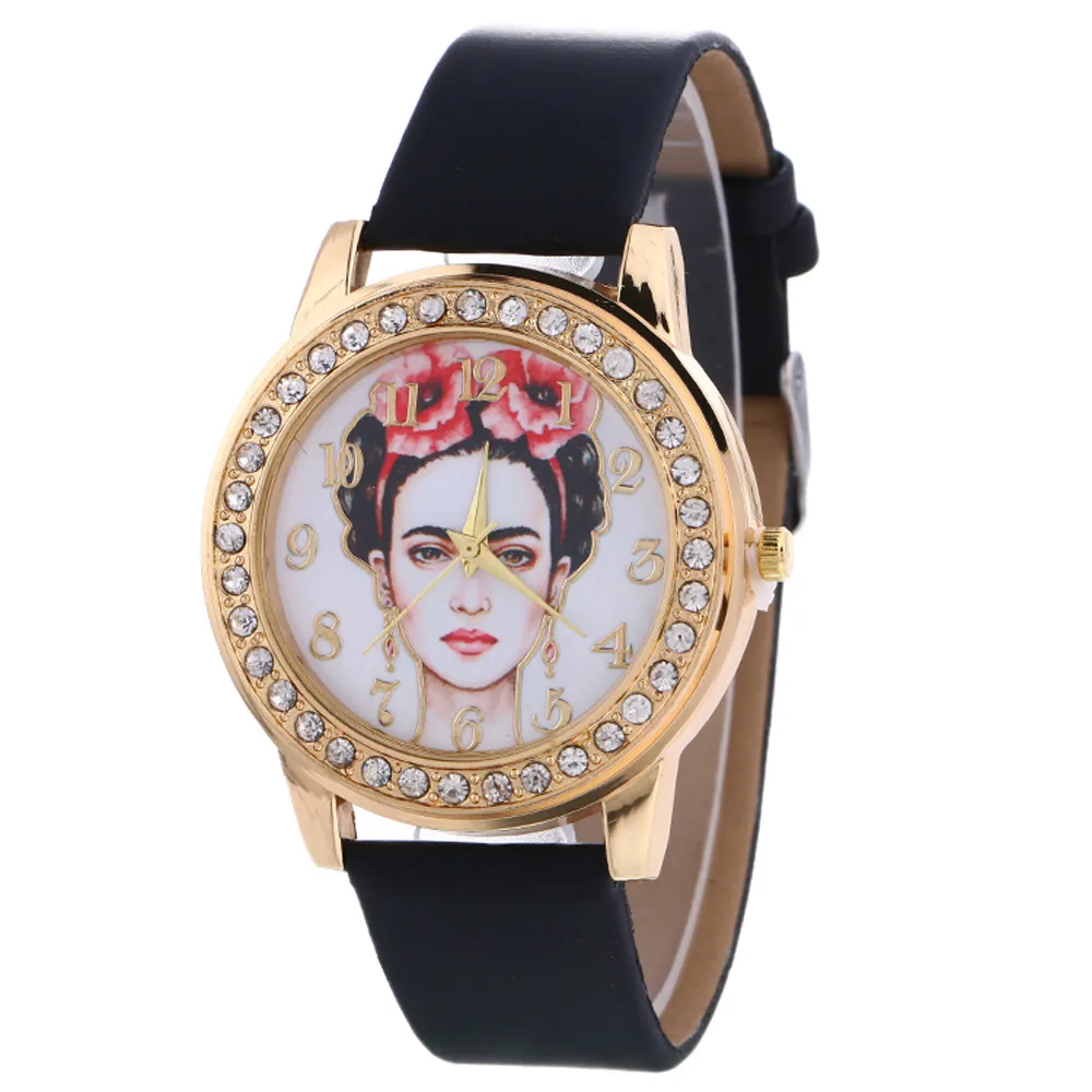 

Unique Ladies Watch Stylish Vogue Women Pattern Alloy Dial Leather Strap Women's Watches Diamond Analog Quartz Wristwatch reloj