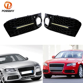 

POSSBAY Front Fog Light Cover DRL LED Grille for Audi A4/B8 2007-2011 Pre-facelift Car Front Lower Bumper Fog Light Grill Covers