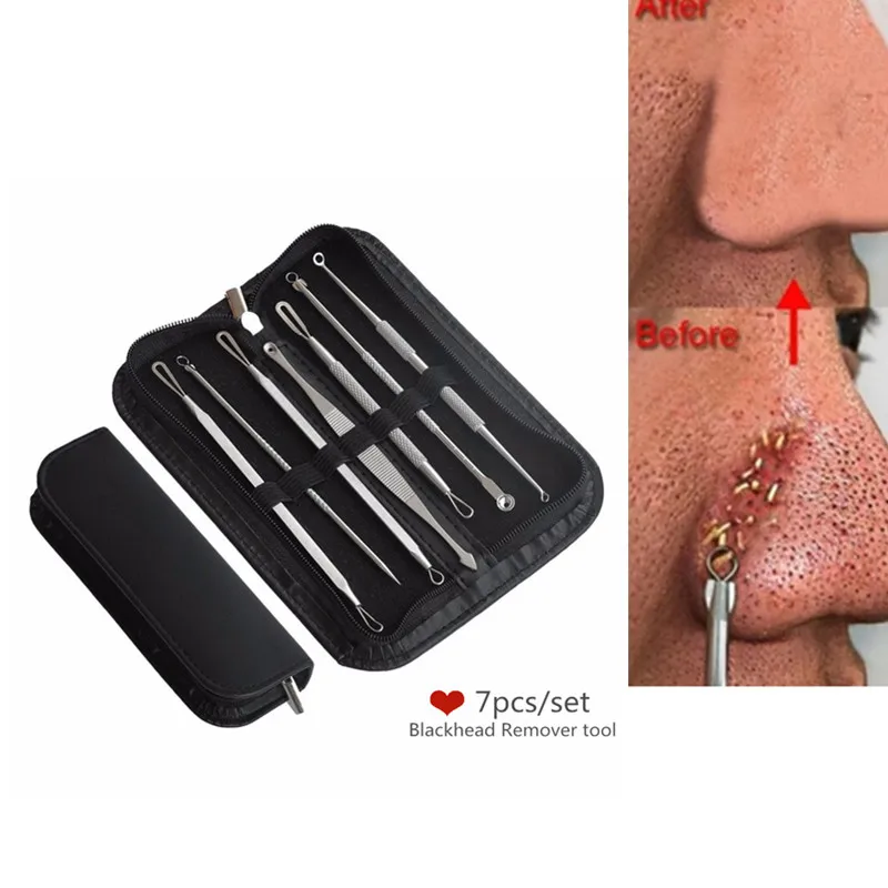 

7Pcs Blackhead Remover Tool Kit Face Skin Care Tools Facial Spot Comedone Acne Needle Clip Pimple Tweezer Blemish Extractor+Bag