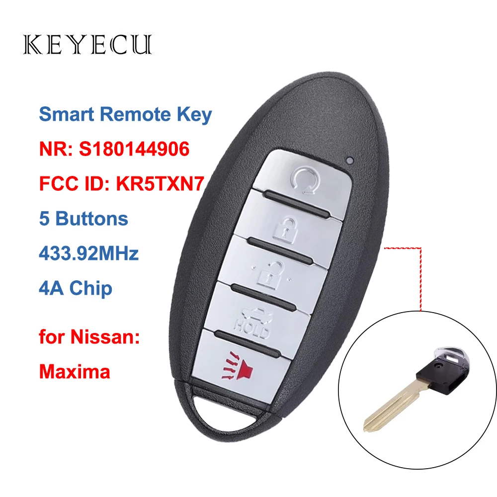 Keyecu S180144906 умная фотография 5 кнопок 433 92 МГц 4A чип для Nissan Maxima 2019 2020 FCC ID: KR5TXN7 |