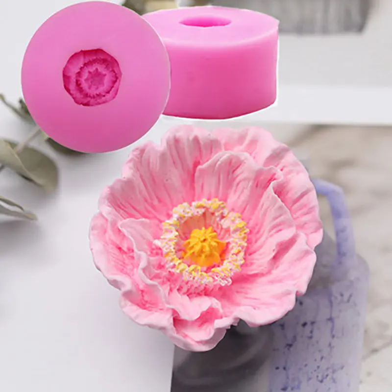 3D Flower Candle Wax Silicone Soap Mold DIY Poppy Gypsum Plaster Mould Clay Decoration Resin Moulds 1PCS