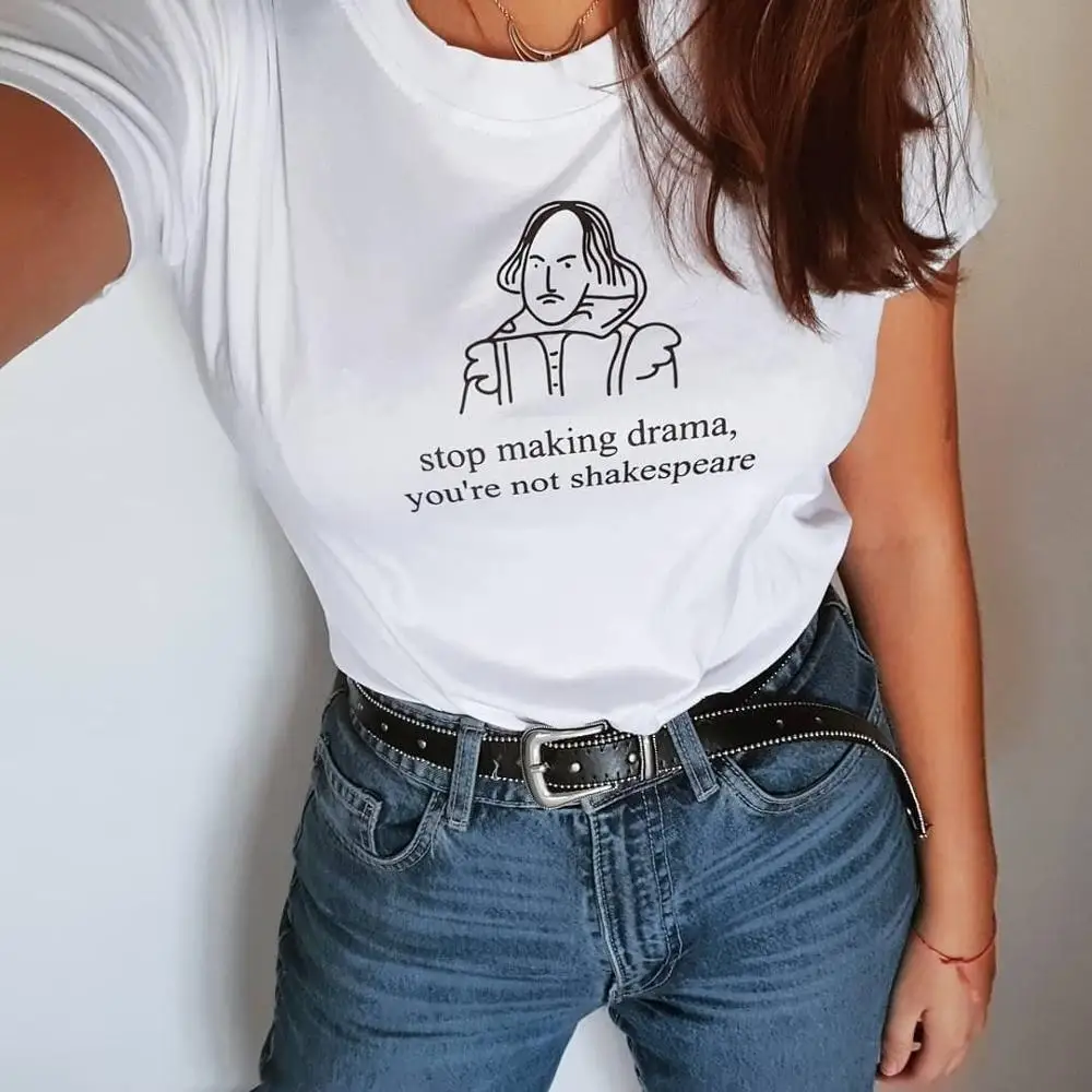 Смешная футболка с надписью Stop Making Drama женская летняя Tumblr Grunge Модная белая