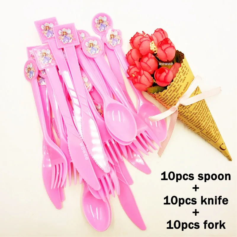 24pcs Cake Dessert Inserted Card Sofia Princess Cake Toppers Cartoon Decoration Card Kids Birthday Baby Shower Party Supplies - Цвет: 10Spoon10Fork10Knive