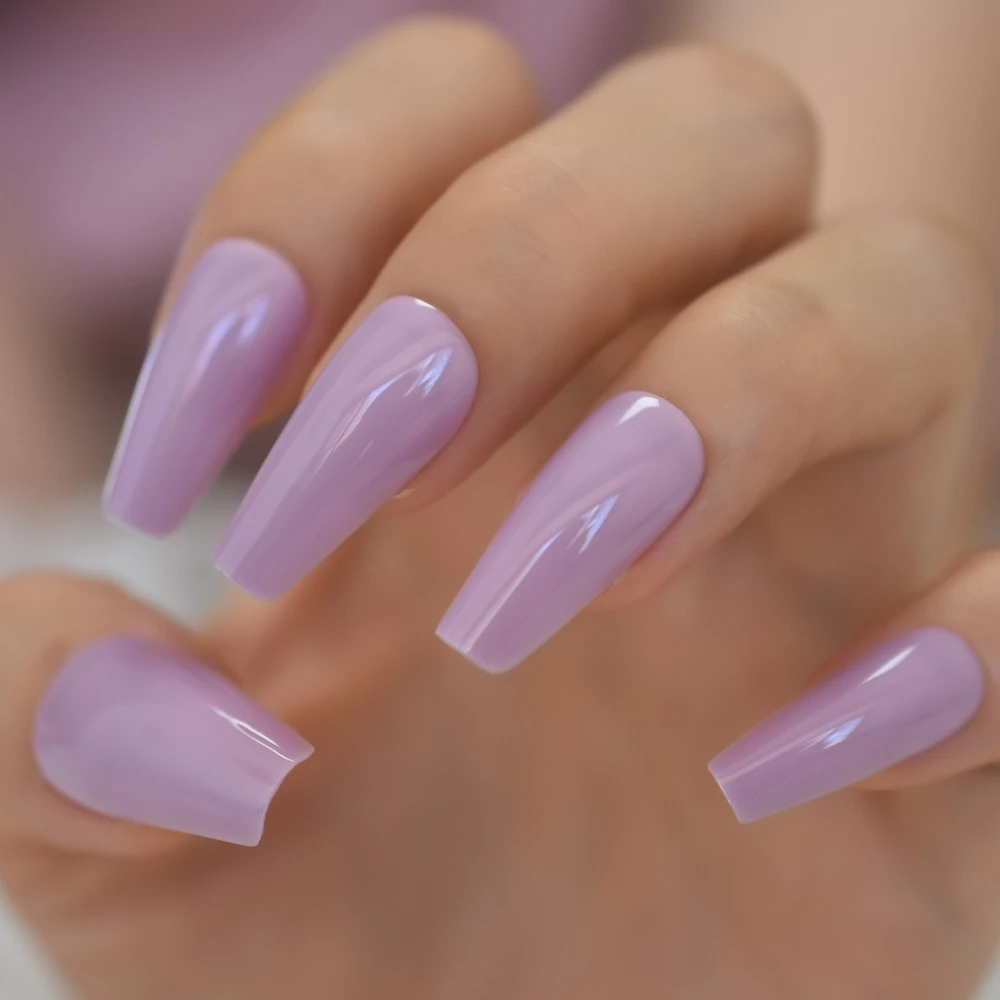 Lavender Purple Coffin False Nails Long Ballerina Shape Solid Color Thick  Reusable Artificial Acrylic Nails And Gel Manicures 24 - False Nails -  AliExpress
