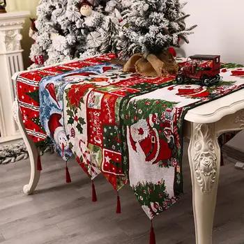 

Christmas Table Runner Santa Claus Snowflake Tablecloth Christmas Decoration Knitted Dinner Table Runners Placemat Home Decor