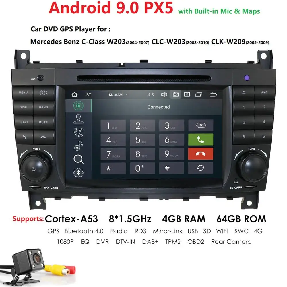 DSP IPS 8Core Android 9 GPS Navigation Car DVD player For Mercedes Benz C-Class 2004-2007 W203 CLC