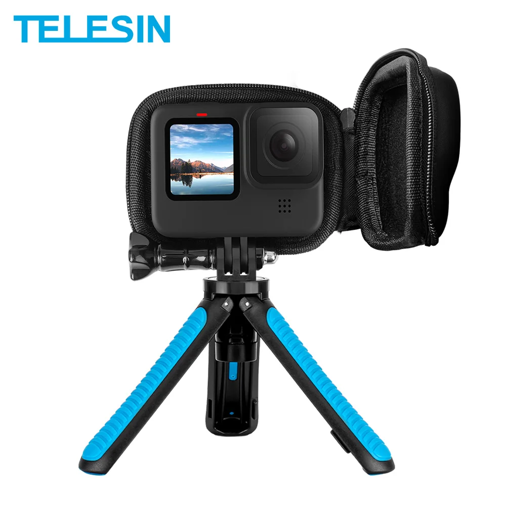 

TELESIN Mini Storage Protection Bag Selfie Stick Quick Release Half Open Carrying Case for GoPro Hero 9 Black Camera Accessories