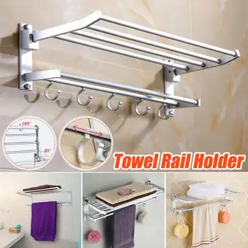 

Bathroom Towel Racks Foldable Alumimum Chrome Towel Holder Wall Mounted Towel Fashion Storage Shelf With Hooks