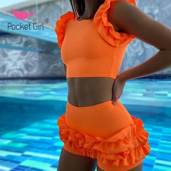 

Pocket Girl 2020 Women Trikini Sexy Bikini Set Push-Up Padded Swimwear Swimsuit Bathing Frill Beachwear Ruffle Bodysuit Biquini