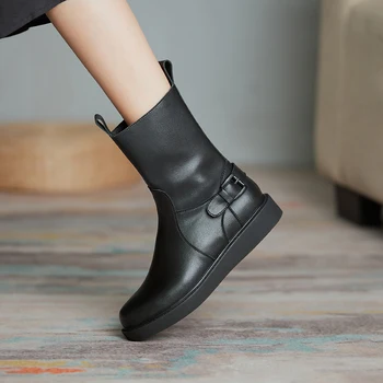 

Platfrom Winter Boots For Women low Heels genuine leather ladies boots Zipper Shoes Woman 2020 Office Lady Party Ankle Boots