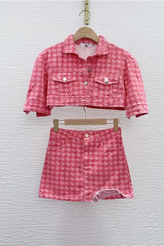初売り 女性用ミニスカートとジャケットのセット ピンク ハイウエスト ストリートファッション かわいいコットン ツーピース 夏 コレクション21 直営店限定商品 Ongoing Southloopmarket Com