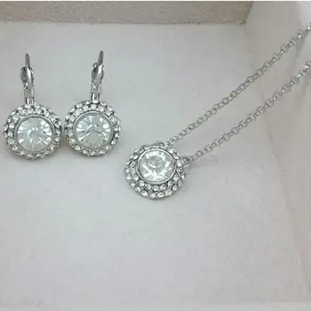 

Elegant Wedding Jewelry Set 925 Sterling Silver Lady Fine Crystal White Pendant Engagement Pendant Necklace Earring Set s079