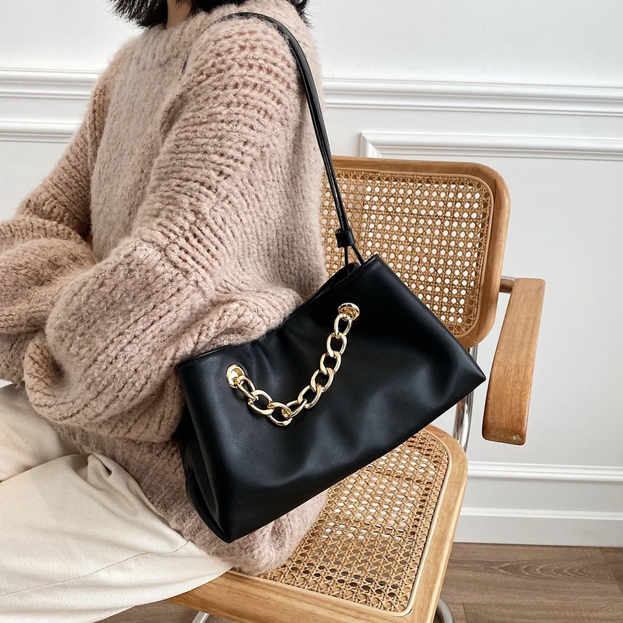 

PU Leather Crossbody Bags for Women 2021 Winter Designer Vintage Big Shoulder Handbag Trending Chain Tote Women's Hand Bags