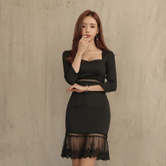 

Dress 2017 Autumn And Winter New Style Korean-style Fashion Slim Fit WOMEN'S Dress Three-quarter-length Sleeve Flounced Skirt
