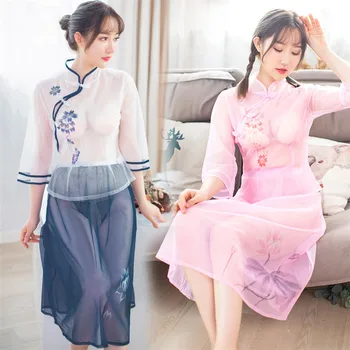 

Sexy Lingerie Porno Transparent Open Crotch Babydoll Lingerie Women Chinese Classical Cheongsam Ropa Interior Sexy Mujer Erotica