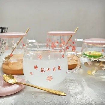 

Ins Style Cherry Glass Creative Transparent Borosilicate Milk Mugs with Handgrip Large Capacity Household Heat-resistant Teacups