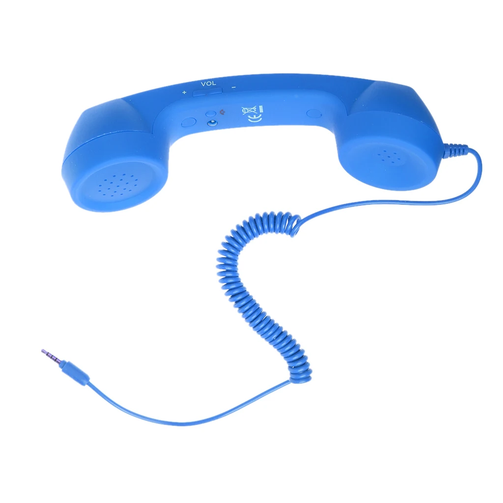 Retro Classic Comfort Telephone Handset 3.5mm Mini Microphone Speaker Phone Call Receiver Blue