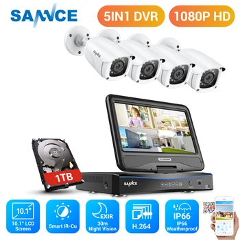 

SANNCE 8CH 1080P 5-in-1 DVR Built-in 10.1 inch LCD Monitor with 4PCS IP66 Outdoor Weatherproof CCTV Security Camera System