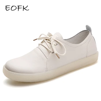 

EOFK Women's Shoes Spring Autumn Split Leather Flats Lace Up Soft Woman Shoes Lace Up Women's Flat Sneaker Shoes Moccasins