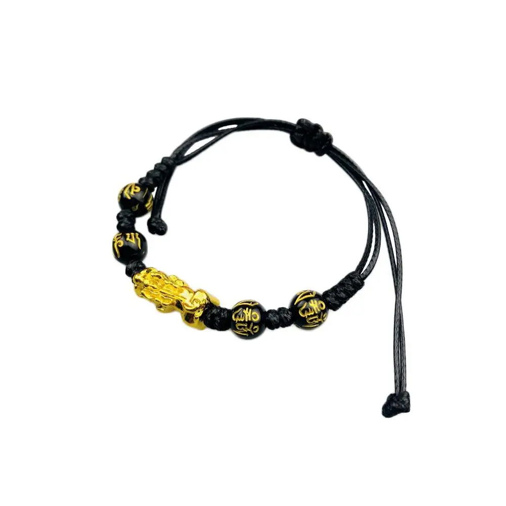 Feng Shui negro obsidiana pulsera trenzada pulsera Pixiu suerte hecho a mano riqueza amuleto trenzado Unisex regalo Decoración