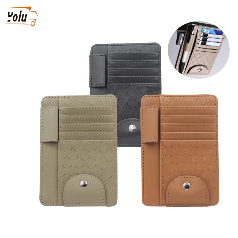 

YOLU Car Sun Visor Organizer PU Leather Multifunctional Storage Glasses Clip Documents Folder Card CD Pouch Holder